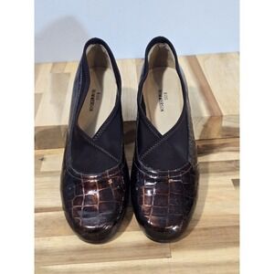 Ros Hommerson Women's Leather Black‎ Brown Croc Print Slip On ComfortSize 7N